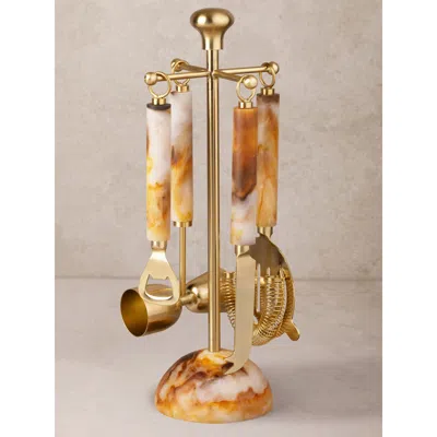 Gauri Kohli Kampai Bar Tools Set In Brown