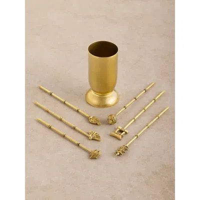 Gauri Kohli Magnolia Cocktail Picks, Set Of 6 In Gold