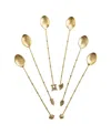 Gauri Kohli Magnolia Cocktail Stirrers, Set Of 6 In Antique Matte Gold