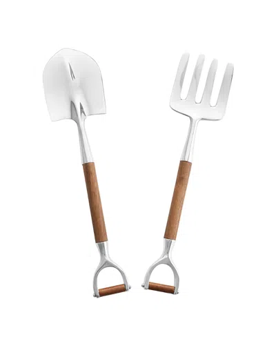 Gauri Kohli Narvik Salad Servers, Set Of 2 In Brown/shiny Steel