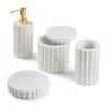 Gauri Kohli Roksana White Marble Bath Accessories, Set Of 4 In White