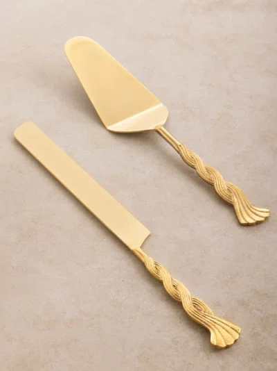 Gauri Kohli Santiago Cake Servers, Set Of 2 In Gold