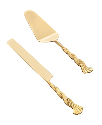 Gauri Kohli Santiago Cake Servers, Set Of 2 In Matte Gold