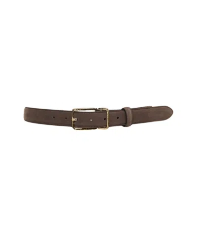 Gavazzeni Brown Nubuck Belt With Textured Gold-tone Buckle In Black