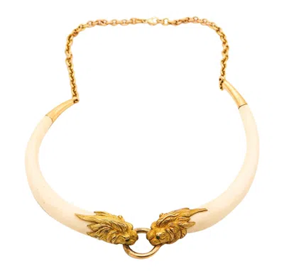 Pre-owned Gay Freres 1960 Paris Felines Necklace In 18kt Yellow Gold With Emeralds