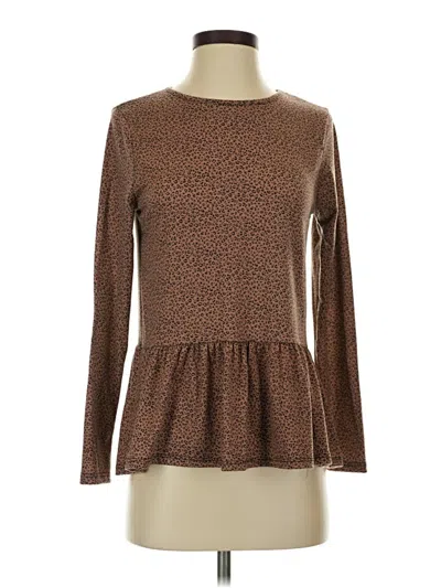 Pre-owned Gaze Long Sleeve Top Brown Mock Neckline Tops