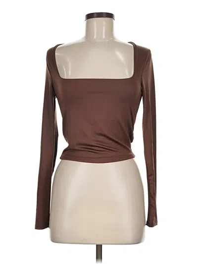 Pre-owned Gaze Long Sleeve Top Brown One Shoulder Neckline Tops