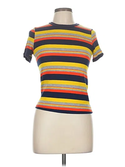 Pre-owned Gaze Short Sleeve Top Yellow Mock Neckline Tops
