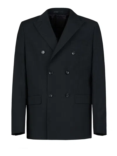 Gazzarrini Black Wool Blend Suit In Blue