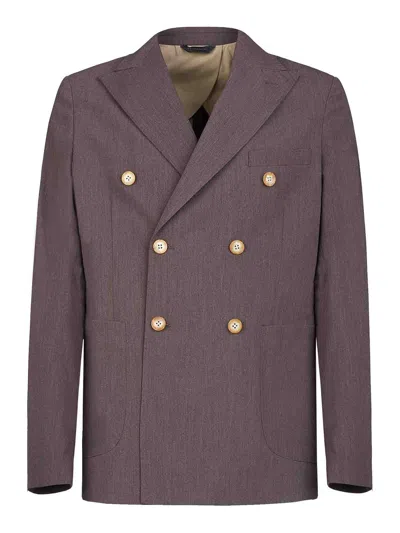 Gazzarrini Double-breasted Blazer In Dark Brown Wool In Purple