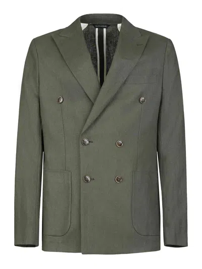 Gazzarrini Double-breasted Blazer In Forest Green Linen