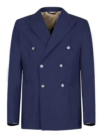 Gazzarrini Double-breasted Blazer In Navy Blue Wool In Multi