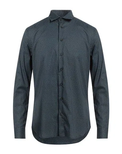 Gazzarrini Man Shirt Slate Blue Size S Cotton, Elastane