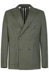 Gazzarrini X Michele Franzese Double-breasted Forest Green Linen Blazer In Green