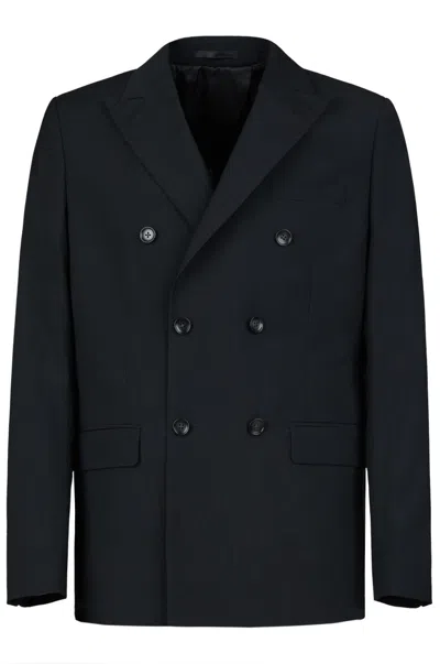Gazzarrini X Michele Franzese Double-breasted Black Wool Blend Suit In Blue