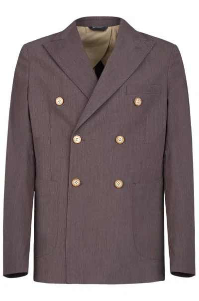 Gazzarrini X Michele Franzese Double-breasted Blazer In Dark Brown Wool Blend