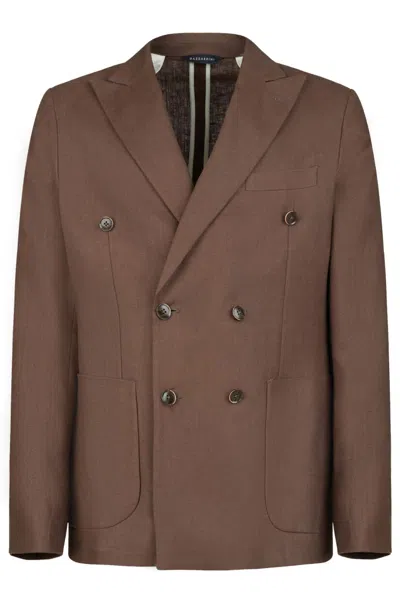 Gazzarrini X Michele Franzese Double-breasted Linen Blazer With Peak Lapels In Brown