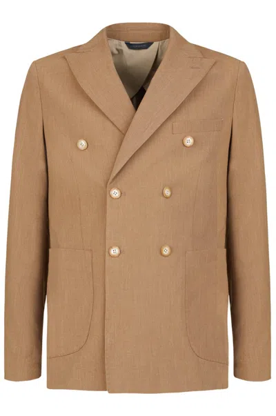 Gazzarrini X Michele Franzese Double-breasted Tobacco Wool Blend Blazer In Brown