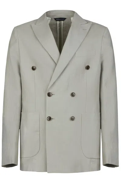 Gazzarrini X Michele Franzese Sage Green Linen Double-breasted Blazer In Gray