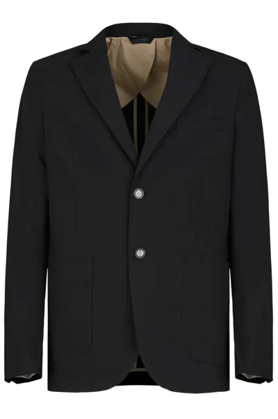 Gazzarrini X Michele Franzese Tailored Black Blazer In Wool-viscose Blend In Blue