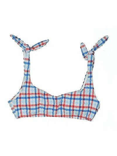 Pre-owned Gb Swimsuit Top Blue Plaid Pattern Swimwear