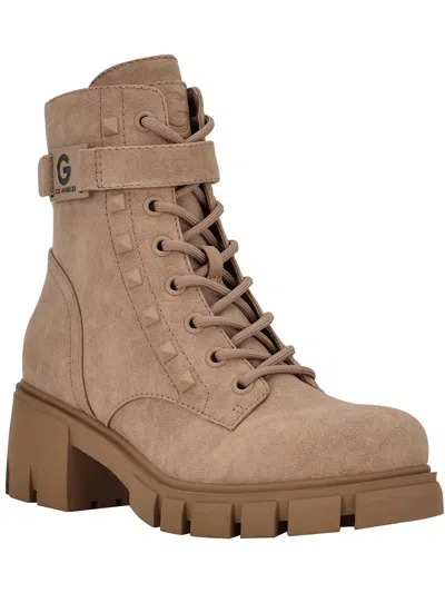 Gbg Los Angeles Ggaiken Womens Faux Leather Round Toe Combat & Lace-up Boots In Beige