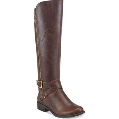 Gbg Los Angeles Haydin Womens Wide Calf Faux Leather Riding Boots In Brown
