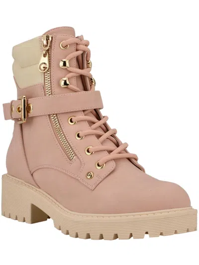 Gbg Los Angeles Salma Womens Faux Leather Buckle Combat & Lace-up Boots In Pink