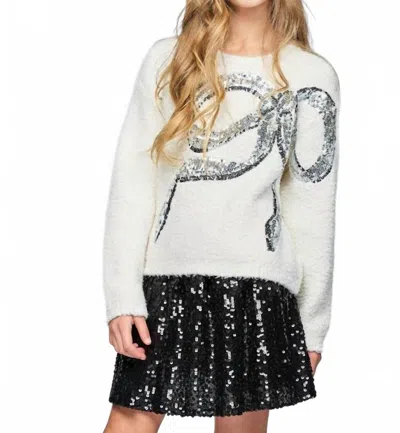 G.b.y.m. Knit Pullover Sweater With Sequin Embroidered Bow In White
