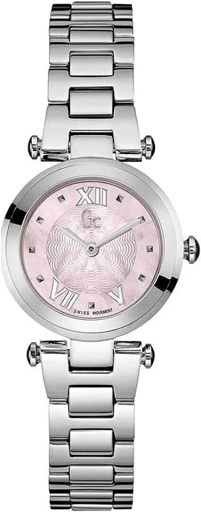 Pre-owned Gc Guess Collection Pink Dial 25mm Silver Tone Women's Watch Y07001l3