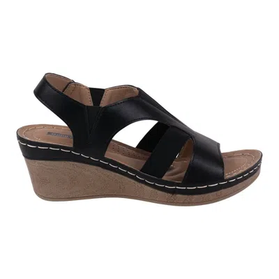 Gc Shoes Women's Banks Cut Out Elastic Slingback Slip-on Wedge Sandals In Black