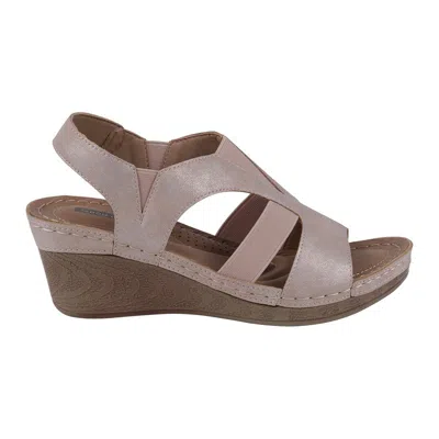 Gc Shoes Women's Banks Cut Out Elastic Slingback Slip-on Wedge Sandals In Blush