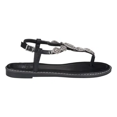 Gc Shoes Cali Black Jeweled T-strap Slingback Flat Sandals