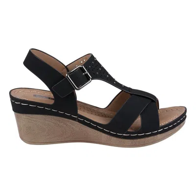 Gc Shoes Women's Cole Embellished T-strap Slingback Wedge Sandals In Black