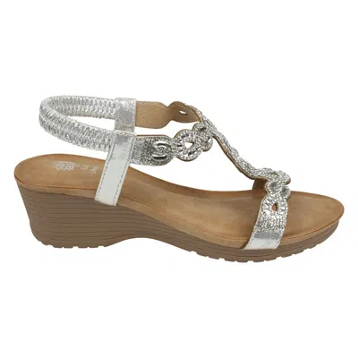 Gc Shoes Women's Damaris Embellished Slingback Wedge Sandals In Silver