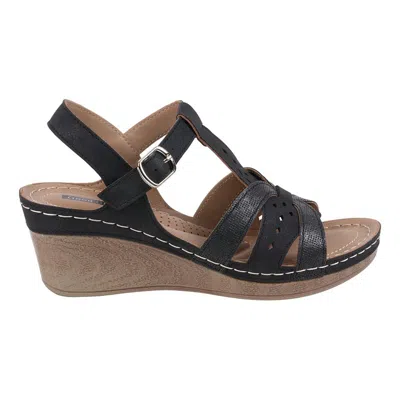 Gc Shoes Women's Darry Perforated T-strap Slingback Wedge Sandals In Black