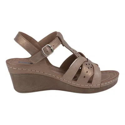 Gc Shoes Women's Darry Perforated T-strap Slingback Wedge Sandals In Gold
