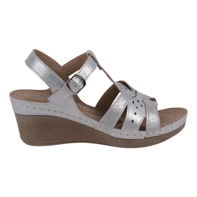 Gc Shoes Women's Darry Perforated T-strap Slingback Wedge Sandals In Silver