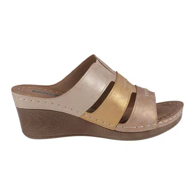 Gc Shoes Delores Gold Multi-tone Triple Band Contrast Wedge Sandals
