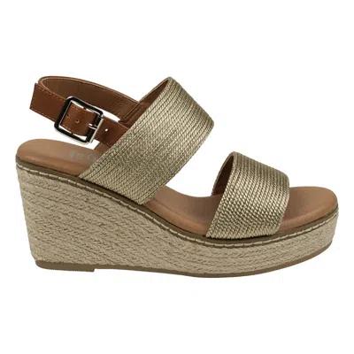 Gc Shoes Women's Ellis Metallic Double Band Slingback Espadrille Wedge Sandals In Gold