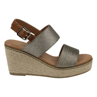 Gc Shoes Women's Ellis Metallic Double Band Slingback Espadrille Wedge Sandals In Pewter