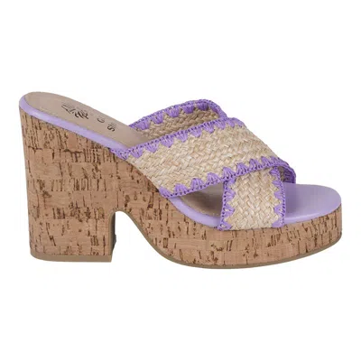 Gc Shoes Elsa Lilac Woven Cross Strap Wooden Platform Heeled Sandals