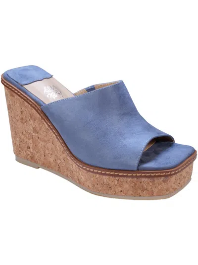 Gc Shoes Estela Womens Faux Suede Slip On Slide Sandals In Blue
