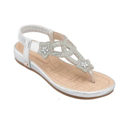 Gc Shoes Eva Womens Faux Leather Stretch Flat Sandals In Silver