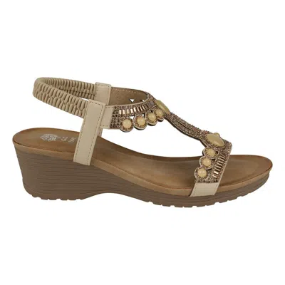 Gc Shoes Fiah Natural Jeweled Slingback Wedge Sandals