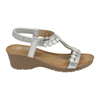 Gc Shoes Women's Fiah Jeweled Slingback Wedge Sandals In Silver