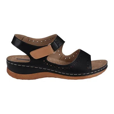 Gc Shoes Foster Black Perforated Double Band Velcro Sandals