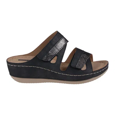 Gc Shoes Havana Velcro Two-tone Double Band Black Wedge Sandals