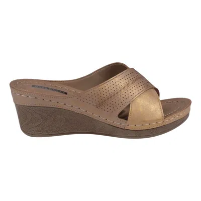 Gc Shoes Women's Hayden Perforated Contrast Cross Strap Wedge Sandals In Tan,bronze