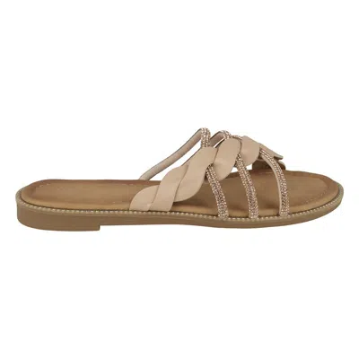 Gc Shoes Women's Jolie Strappy Embellished Slip On Flat Sandals In Nude
